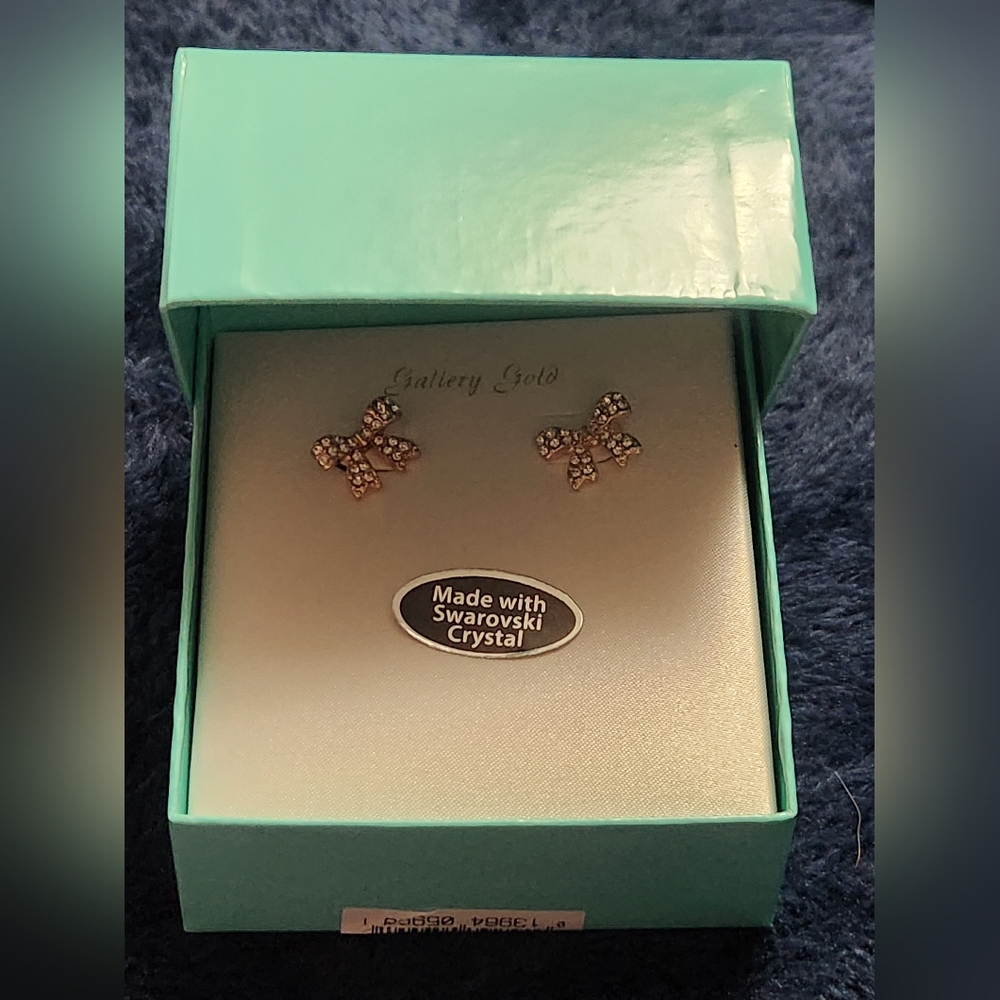 SWAROVSKI CRYSTAL, GENUINE CRYSTALS CLEAR, ROSE GOLD BOWS EARRINGS